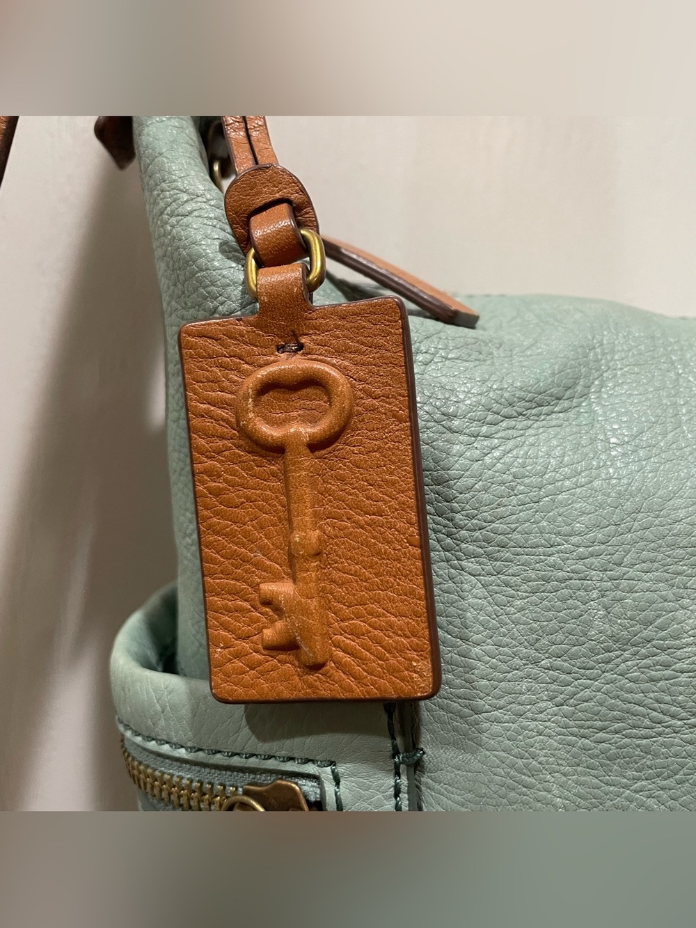 Fossil Leather Sea Green Mint Crossbody Shoulder Bag Boho Tahoe Indie Resortwear - Picture 7 of 16